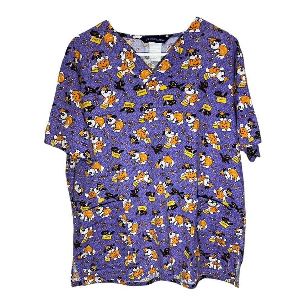 Nu Dimension | Purple Halloween Dog & Cat Treat Scrub Top Size Large